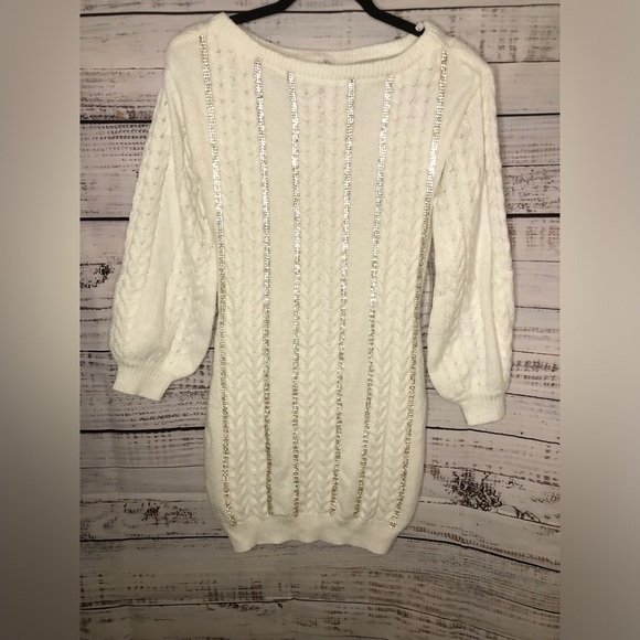 VENUS Off-Shoulder Cable Knit Dress - Cream - Picture 2 of 16